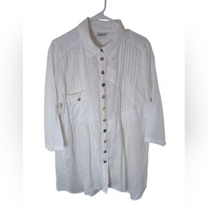 Click By Color Me Cotton Tunic Women's L‎ White 100% Linen Made in USA  Resort